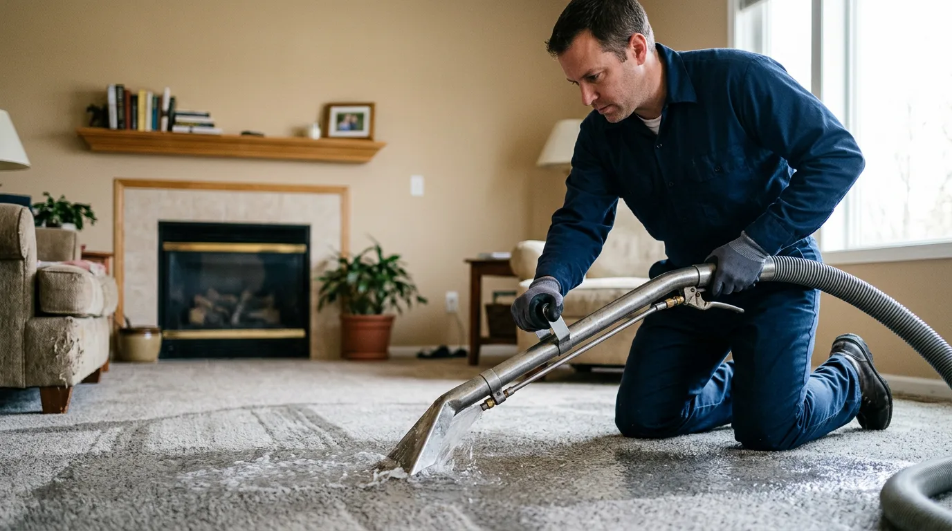 Water damage restoration technician working near Schiller Park, IL